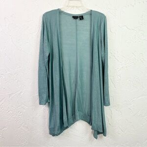 Tahari Blue Linen Open Front Asymmetrical Draped Cardigan Sweater Size Small